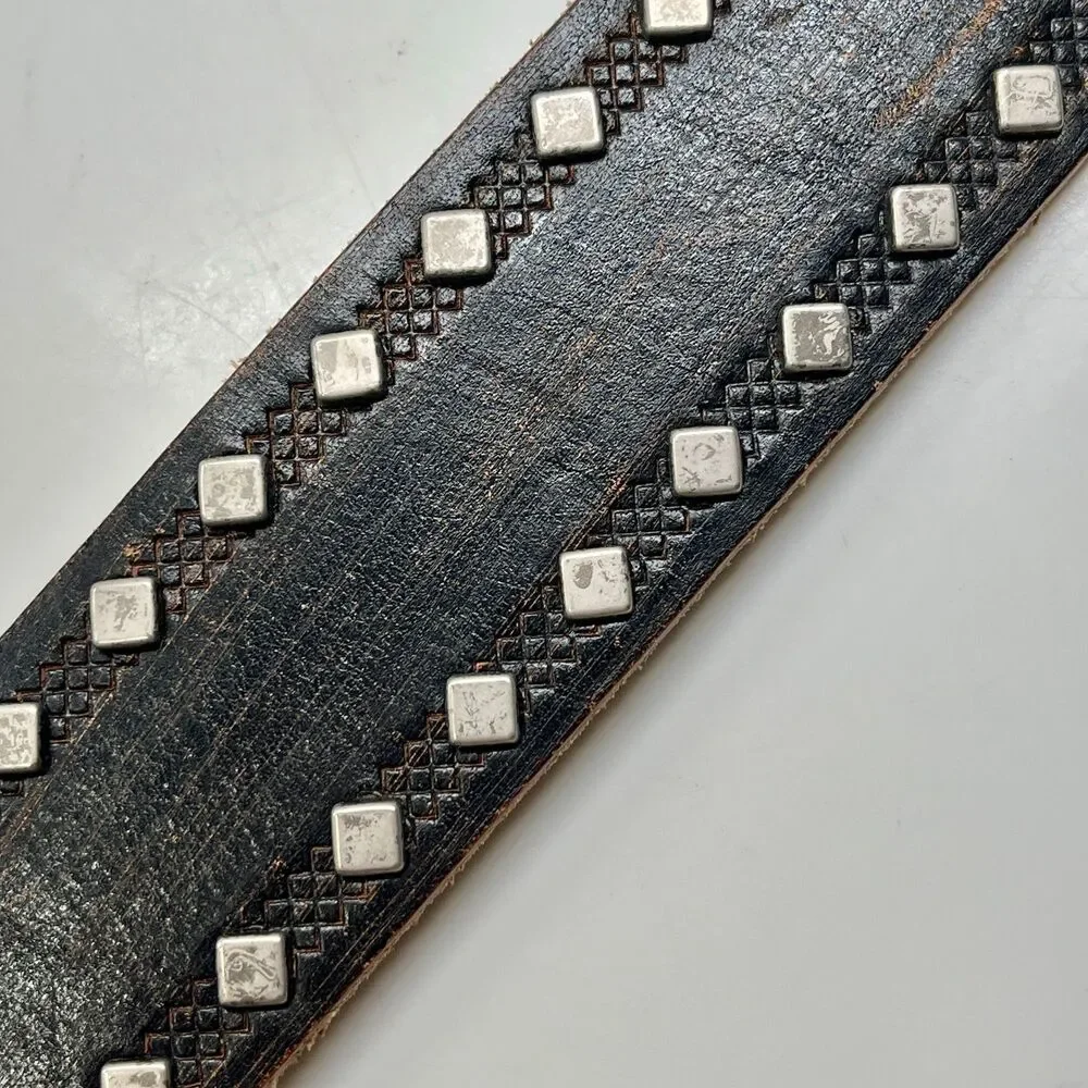 Vtg Calvin Klein Studded Brown Leather Distressed Womens Belt Size M L 34-38